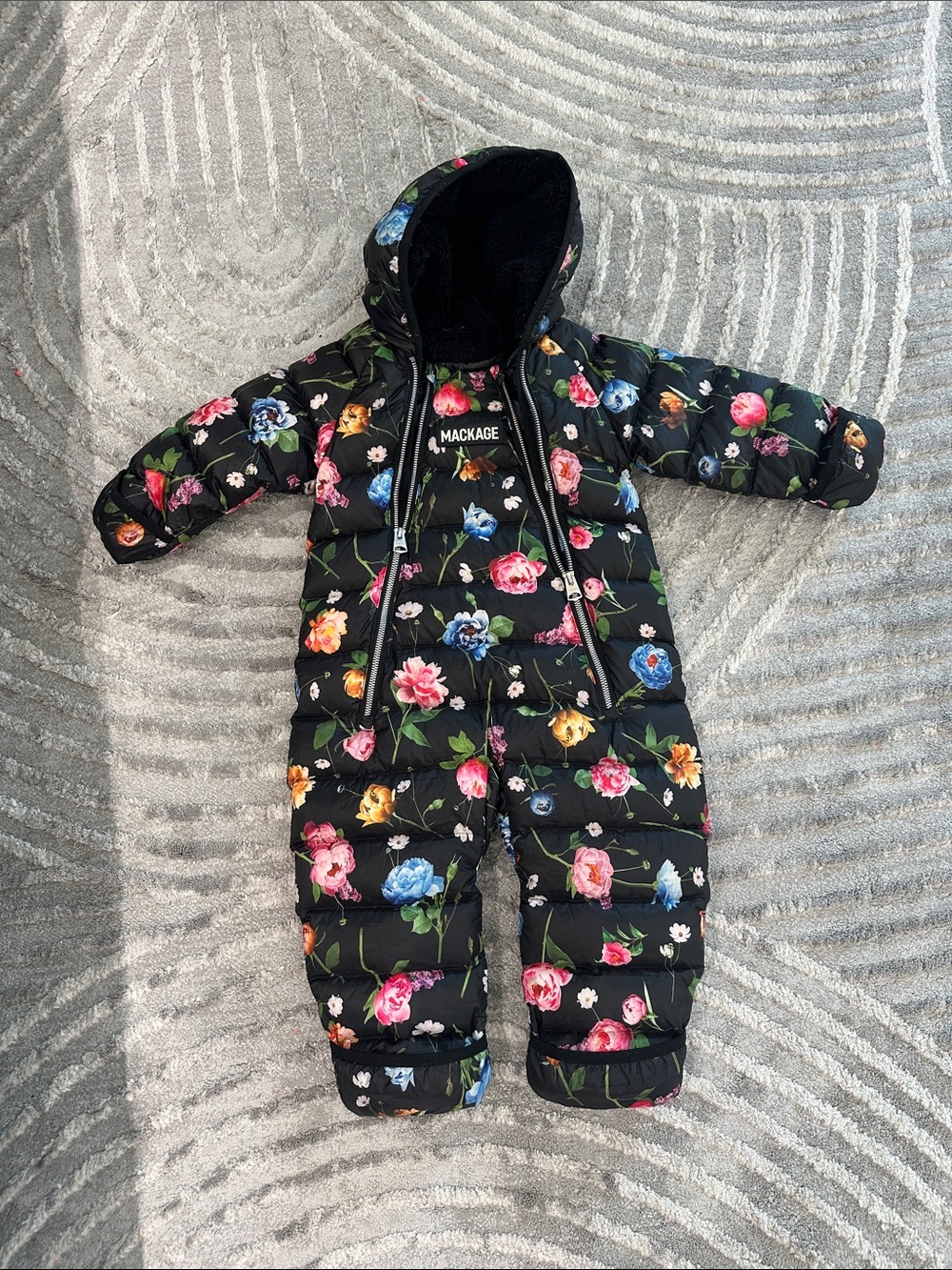 Mackage Black Floral Quilted One-Piece Snowsuit